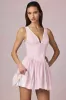 Bow-Detail A-Line Mini Dress in Soft Mauve Stripe sold by Oh Polly