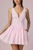 Bow-Detail A-Line Mini Dress in Soft Mauve Stripe sold by Oh Polly