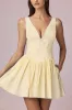 Bow-Detail A-Line Mini Dress in Lemon Yellow Stripe sold by Oh Polly