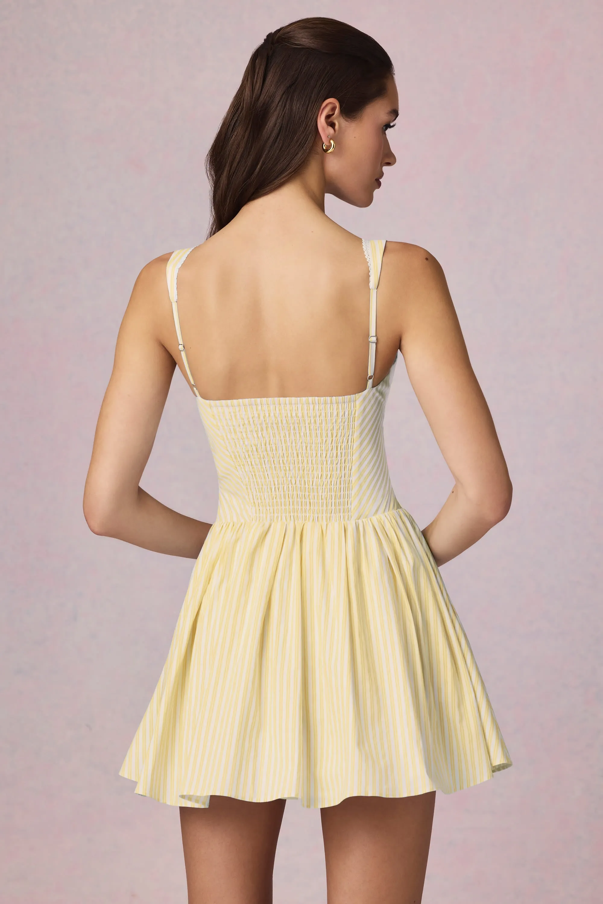 Bow-Detail A-Line Mini Dress in Lemon Yellow Stripe sold by Oh Polly product image thumbnail 3