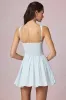 Bow-Detail A-Line Mini Dress in Powder Blue Stripe sold by Oh Polly