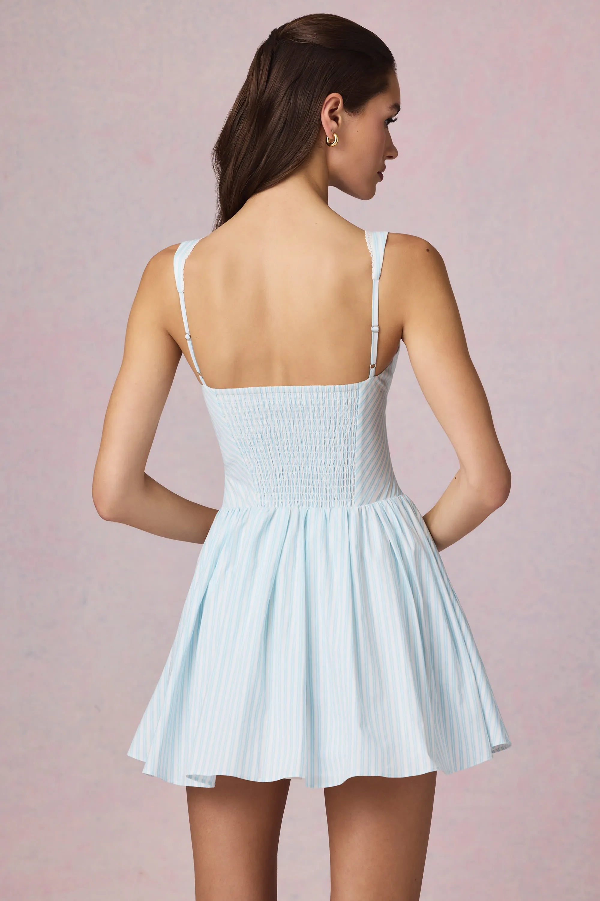 Bow-Detail A-Line Mini Dress in Powder Blue Stripe sold by Oh Polly product image thumbnail 3