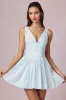 Bow-Detail A-Line Mini Dress in Powder Blue Stripe sold by Oh Polly