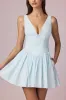 Bow-Detail A-Line Mini Dress in Powder Blue Stripe sold by Oh Polly
