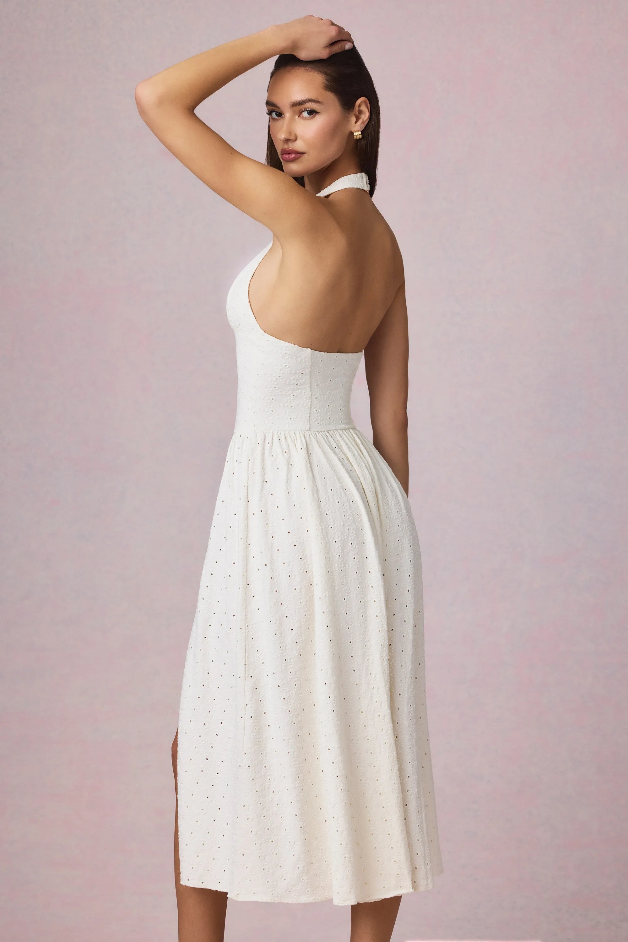 Broderie Anglaise Halterneck Midaxi Dress in White sold by Oh Polly product image thumbnail 2