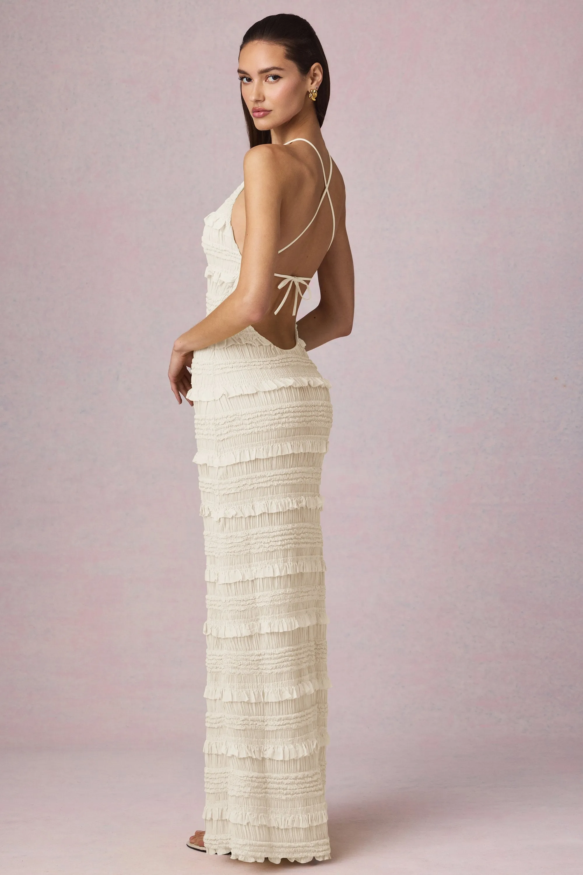 Ruffled Backless Halterneck Maxi Dress in Ivory sold by Oh Polly product image thumbnail 2