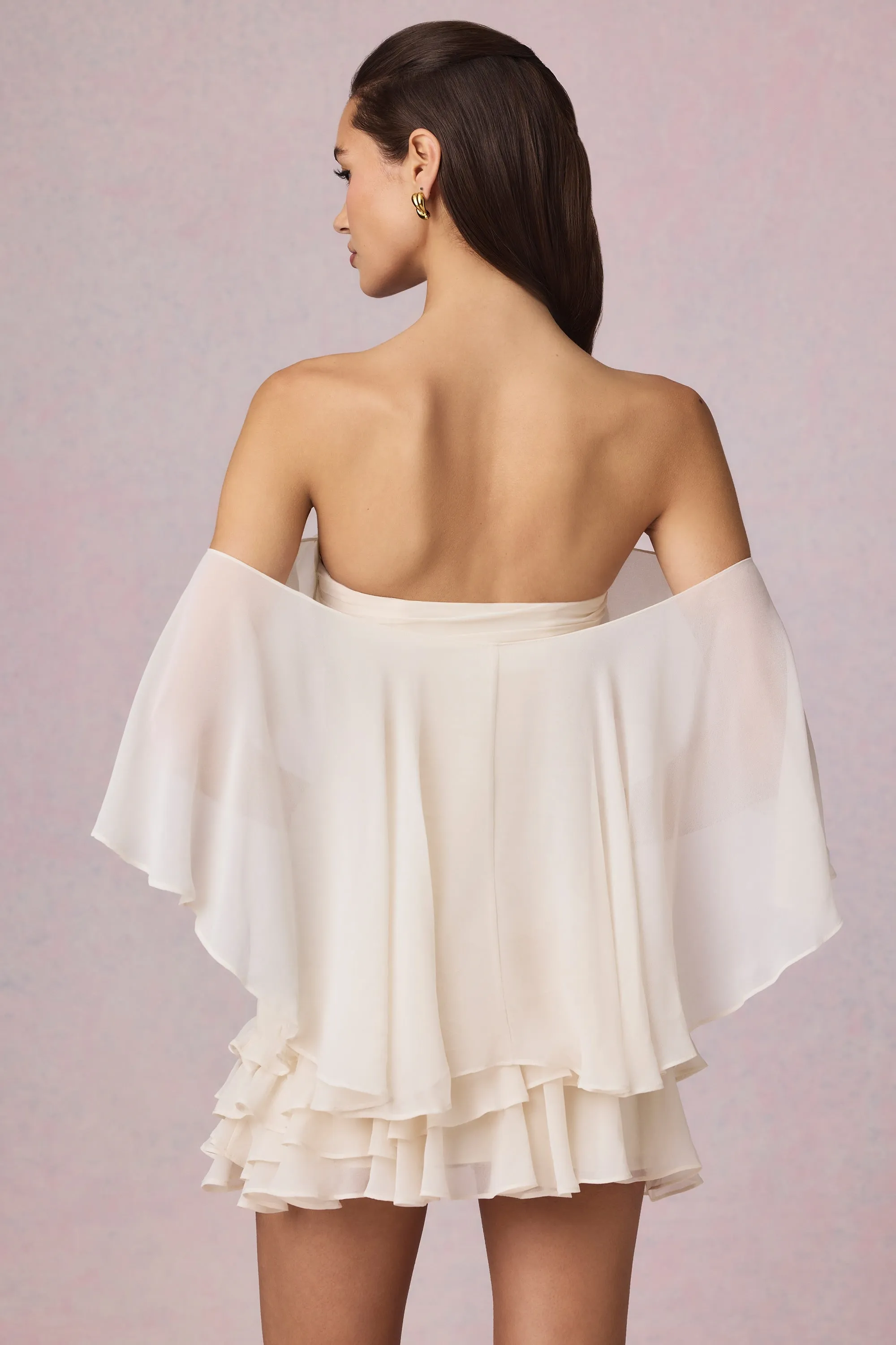 Off-Shoulder Ruffled Mini Dress in Ivory sold by Oh Polly product image thumbnail 3
