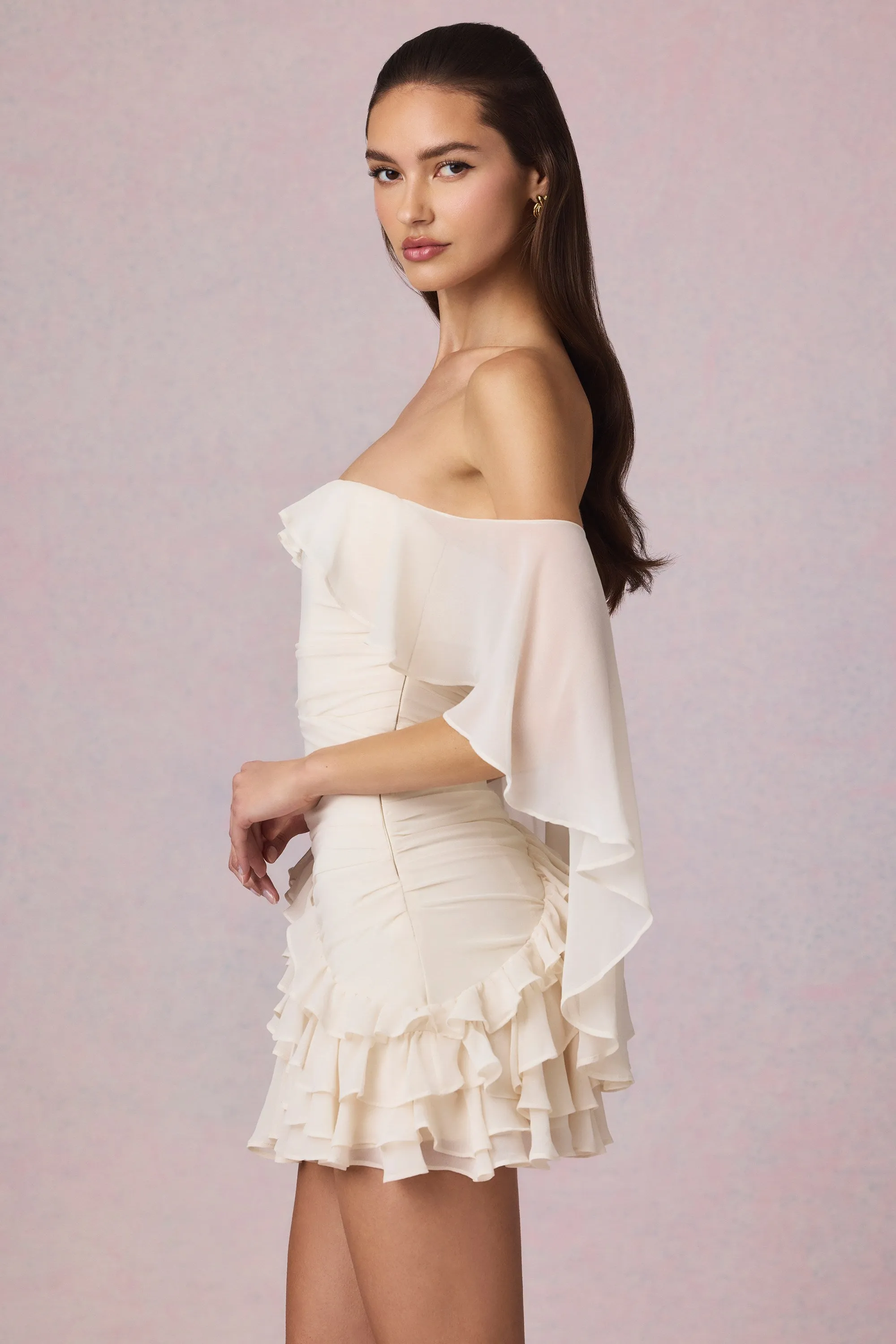 Off-Shoulder Ruffled Mini Dress in Ivory sold by Oh Polly product image thumbnail 5