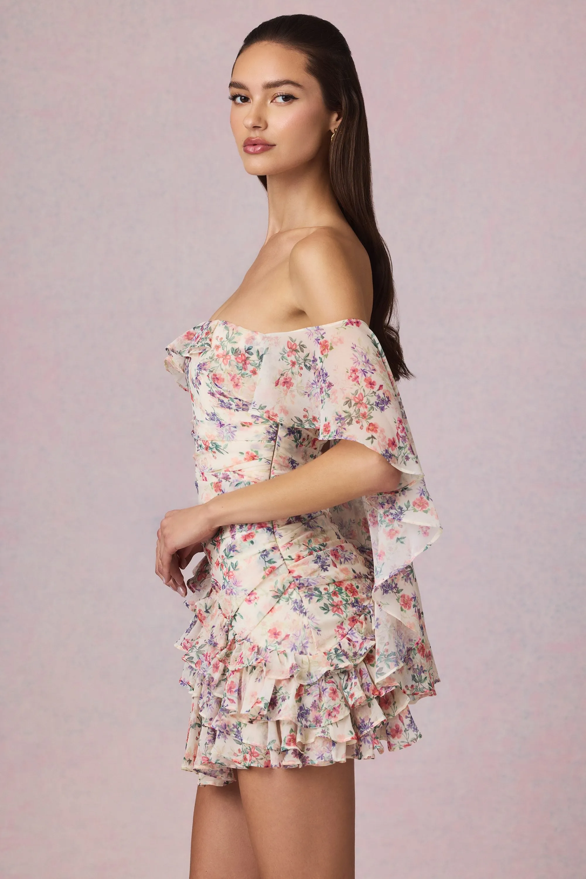Off-Shoulder Ruffled Mini Dress in Primrose Floral Print sold by Oh Polly product image thumbnail 3