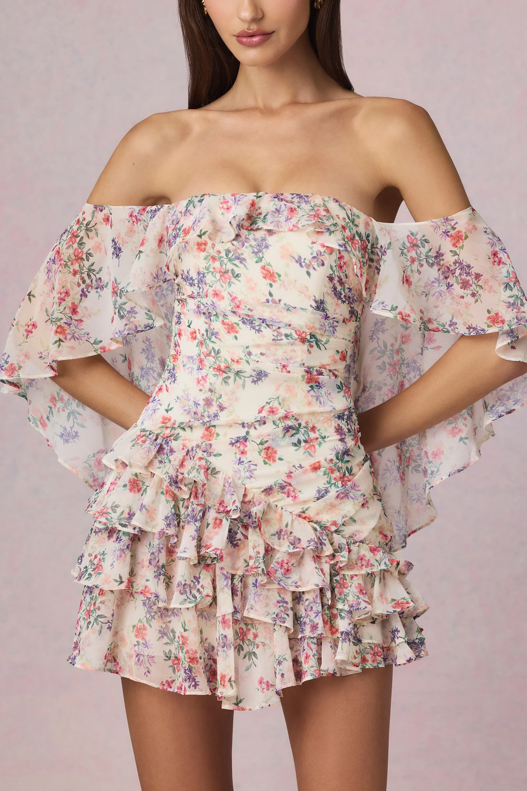 Off-Shoulder Ruffled Mini Dress in Primrose Floral Print sold by Oh Polly product image thumbnail 4