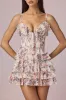 Ruffled Lace-Up A-Line Mini Dress in Primrose Floral Print sold by Oh Polly