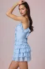 Ruffled Lace-Up A-Line Mini Dress in Powder Blue sold by Oh Polly