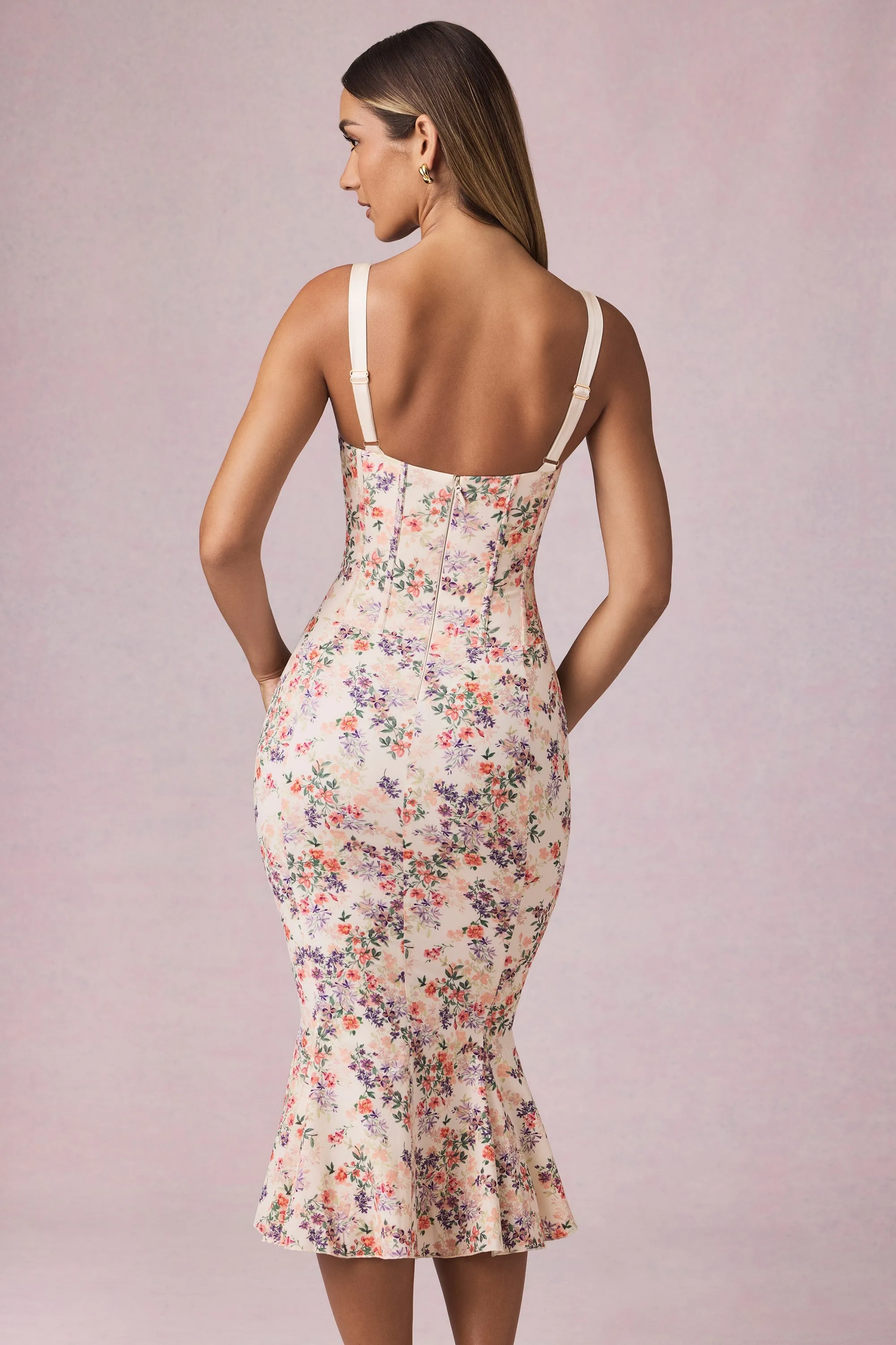 Layered Bra-Detail Fishtail Midaxi Dress in Primrose Floral Print sold by Oh Polly product image thumbnail 3