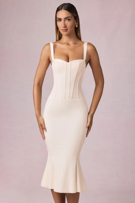 Layered Bra-Detail Fishtail Midaxi Dress in Ivory sold by Oh Polly