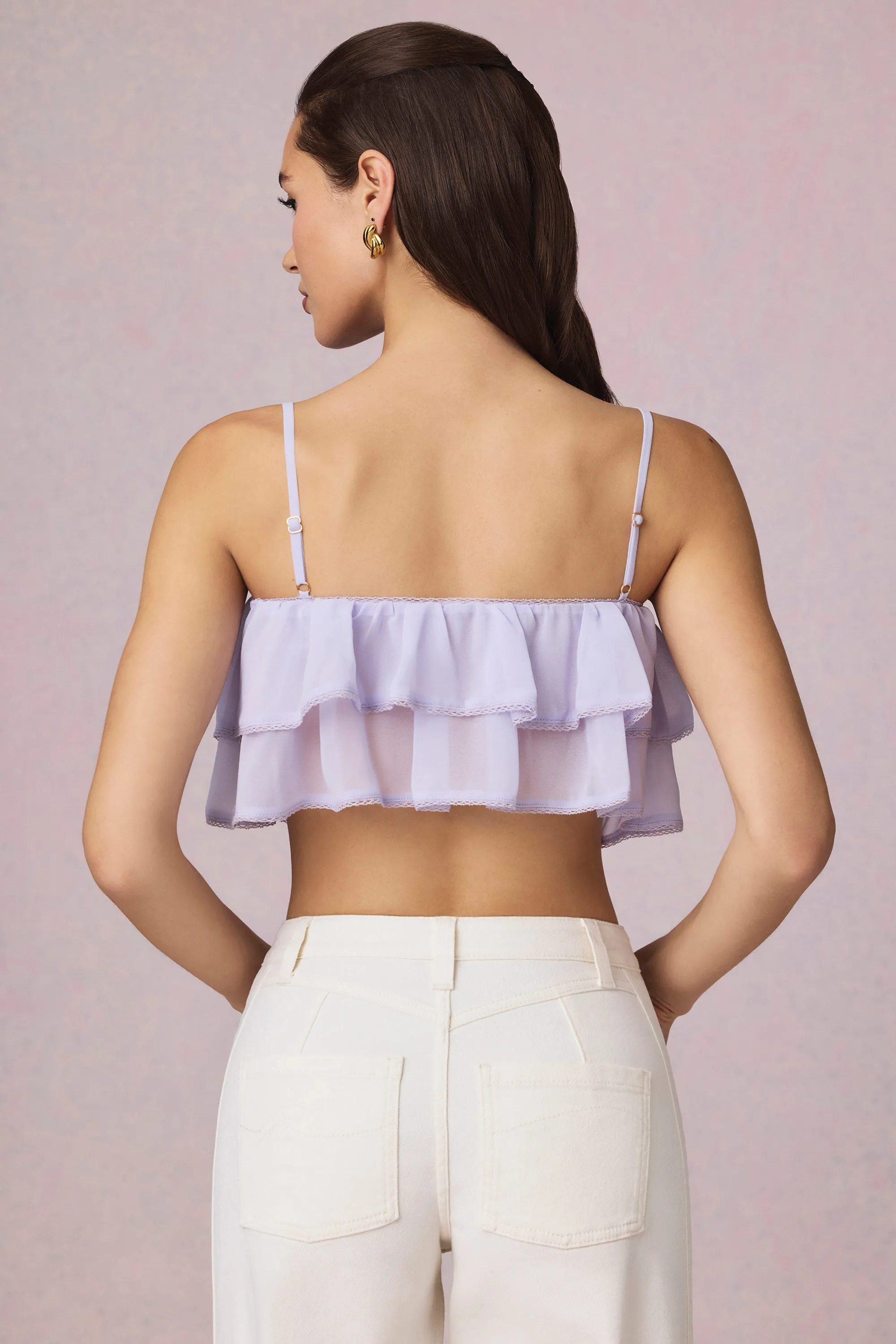 Ruffled Cropped Camisole Top in Lilac sold by Oh Polly product image thumbnail 3