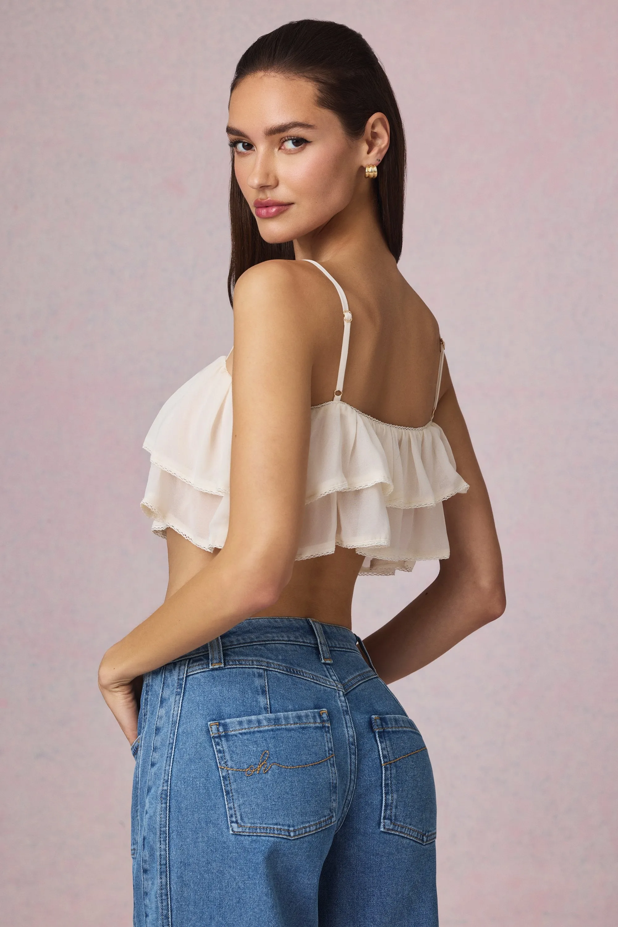 Ruffled Cropped Camisole Top in Ivory sold by Oh Polly product image thumbnail 2
