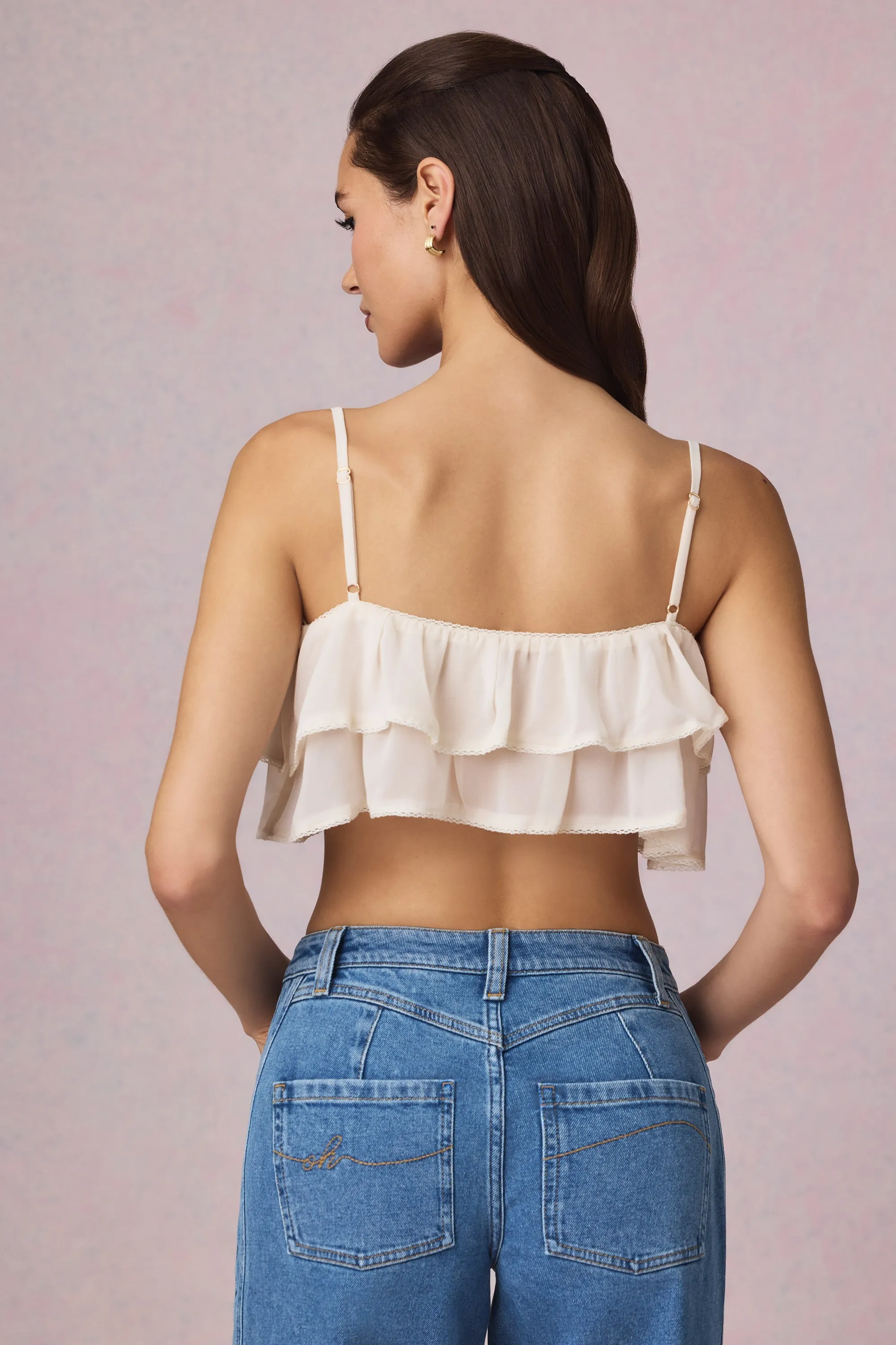 Ruffled Cropped Camisole Top in Ivory sold by Oh Polly product image thumbnail 3