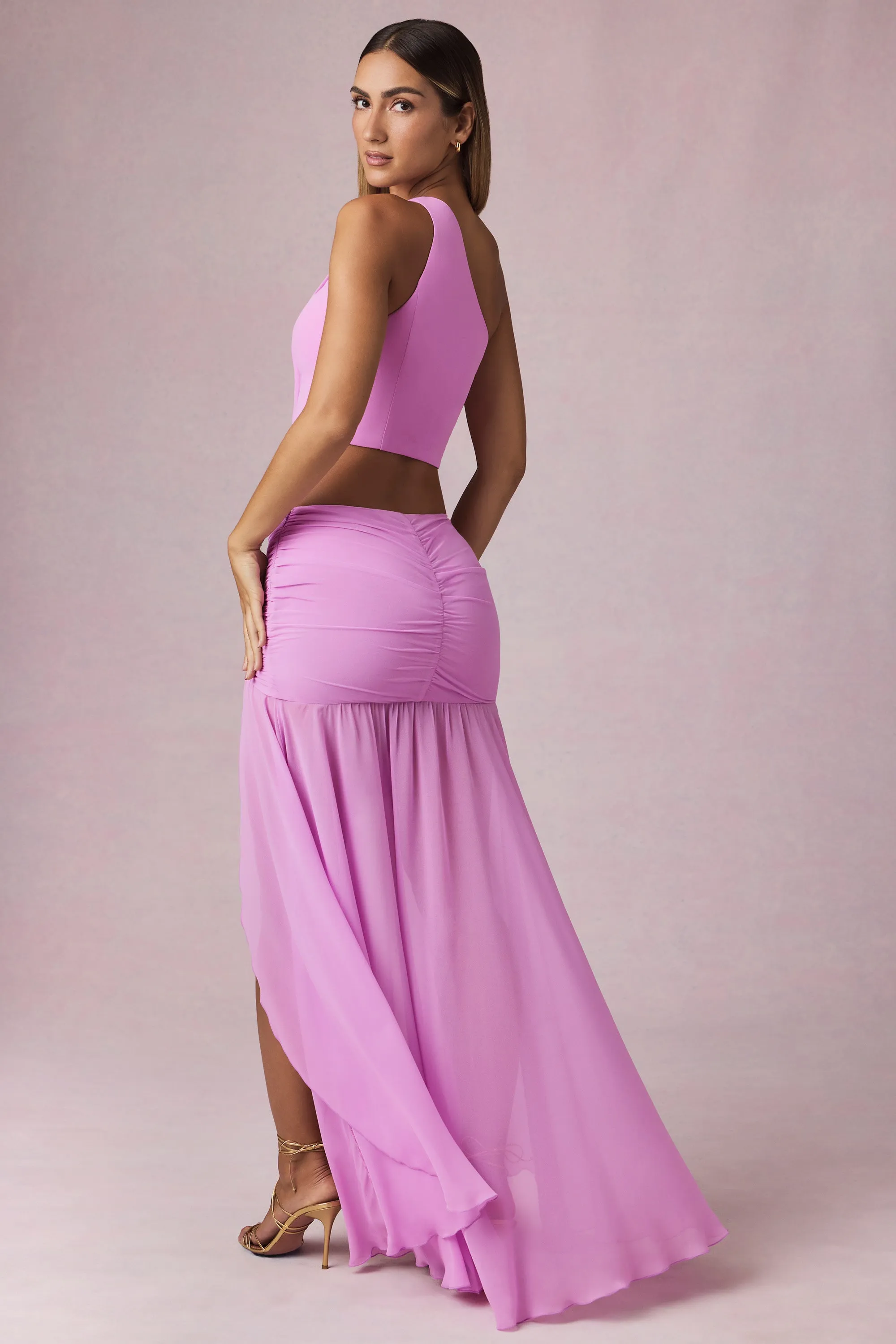 Asymmetric Ruched Maxi Skirt in Pink Orchid sold by Oh Polly product image thumbnail 2