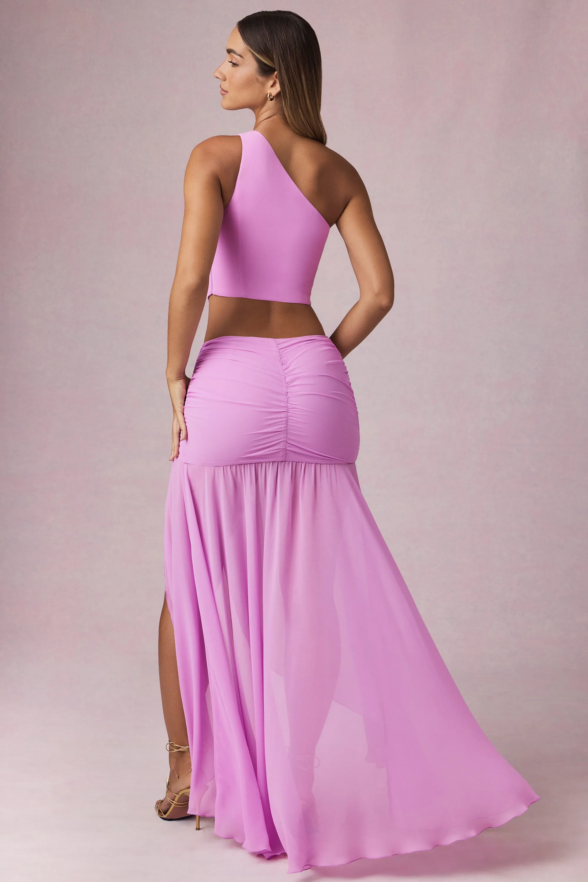 Asymmetric Ruched Maxi Skirt in Pink Orchid sold by Oh Polly product image thumbnail 3