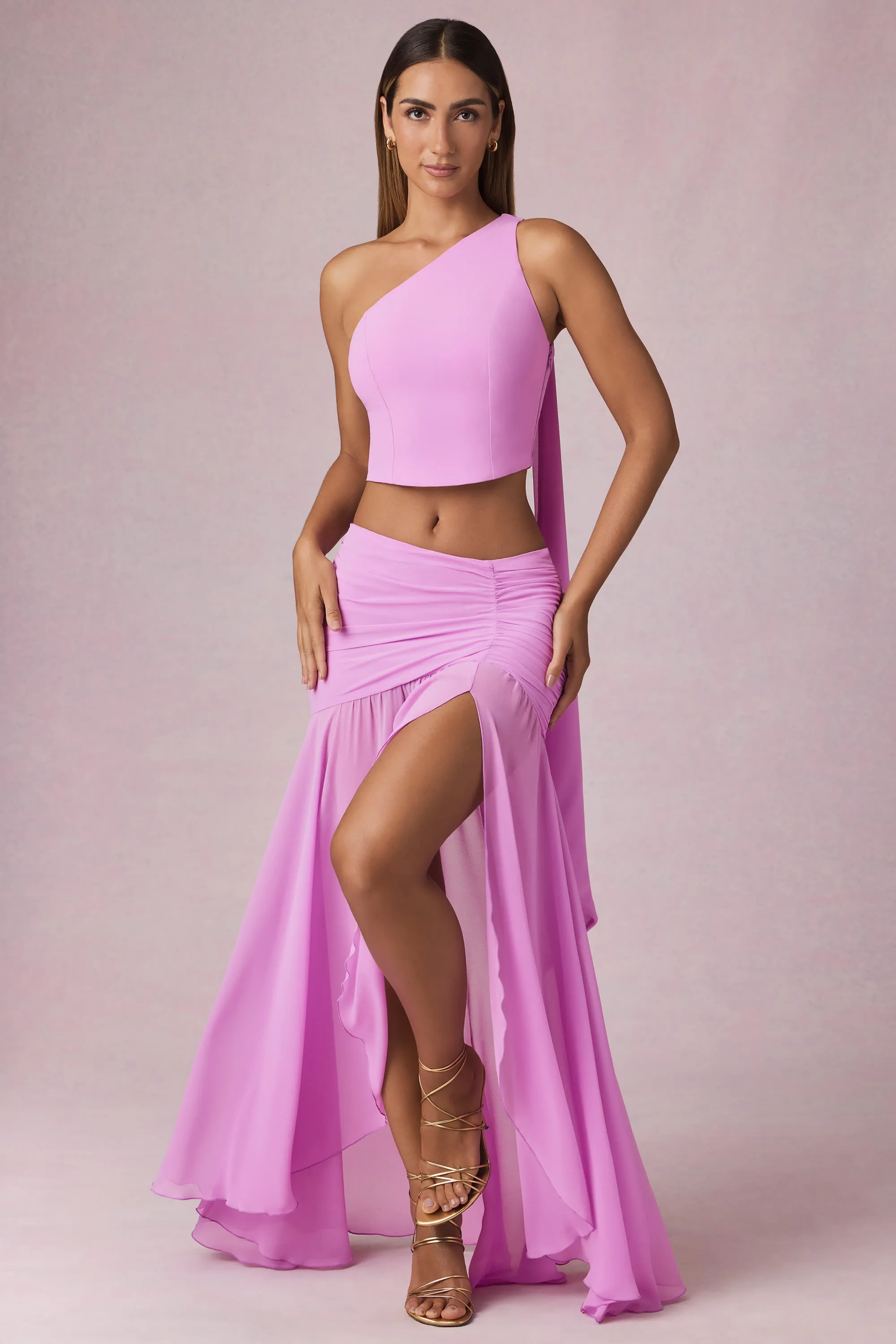 Asymmetric Ruched Maxi Skirt in Pink Orchid sold by Oh Polly product image thumbnail 4
