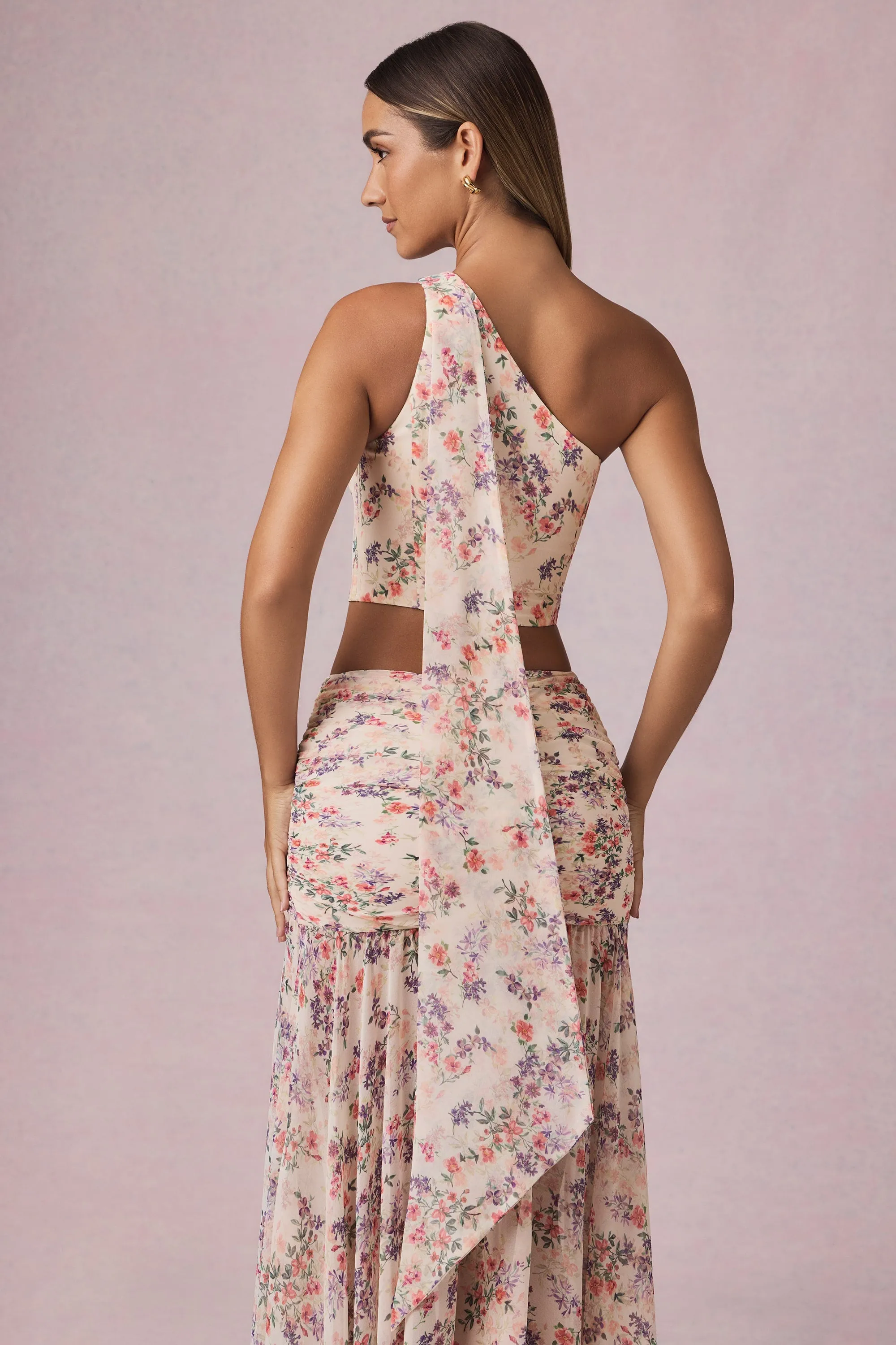 Scarf-Detail One-Shoulder Top in Primrose Floral Print sold by Oh Polly product image thumbnail 2