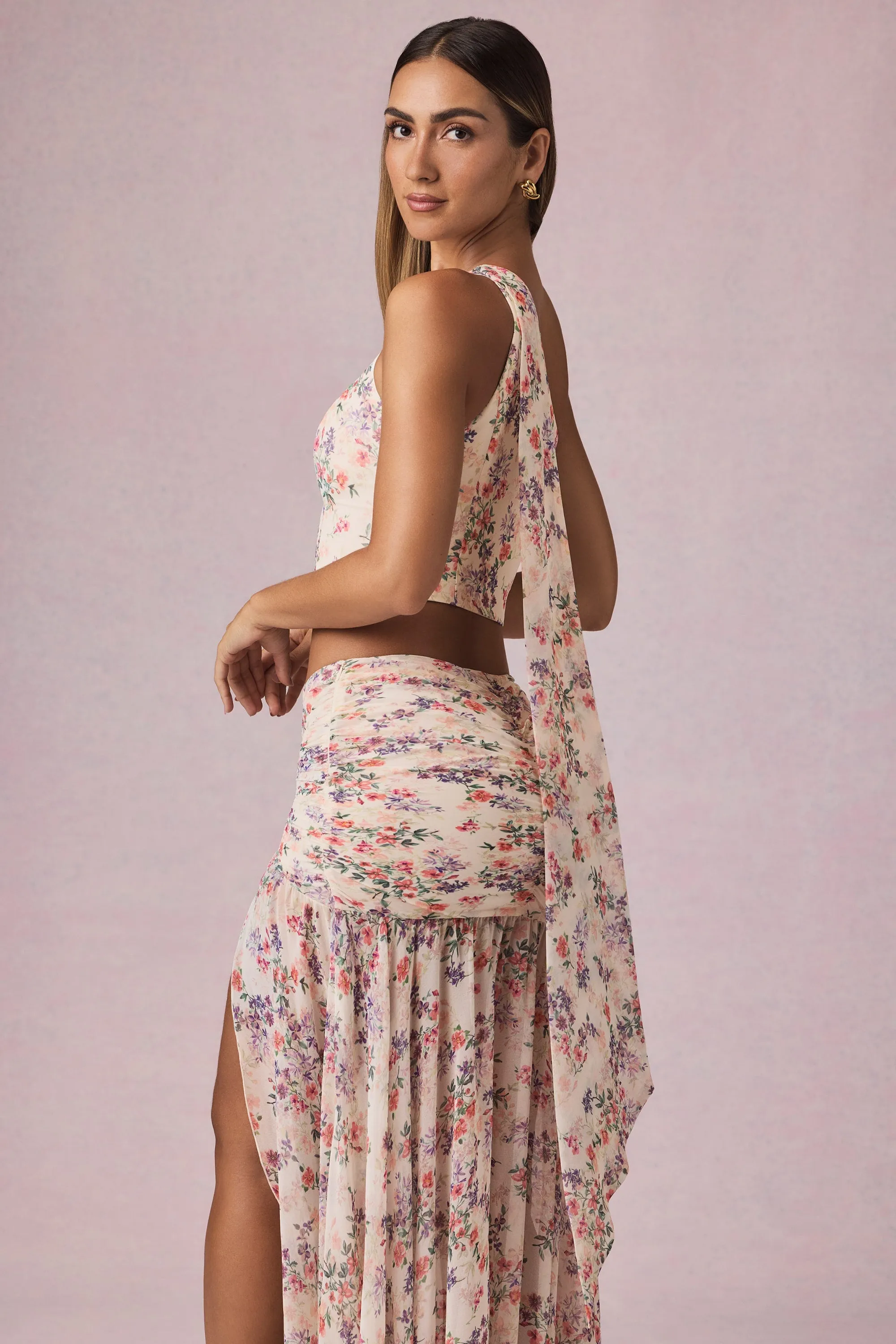 Scarf-Detail One-Shoulder Top in Primrose Floral Print sold by Oh Polly product image thumbnail 5