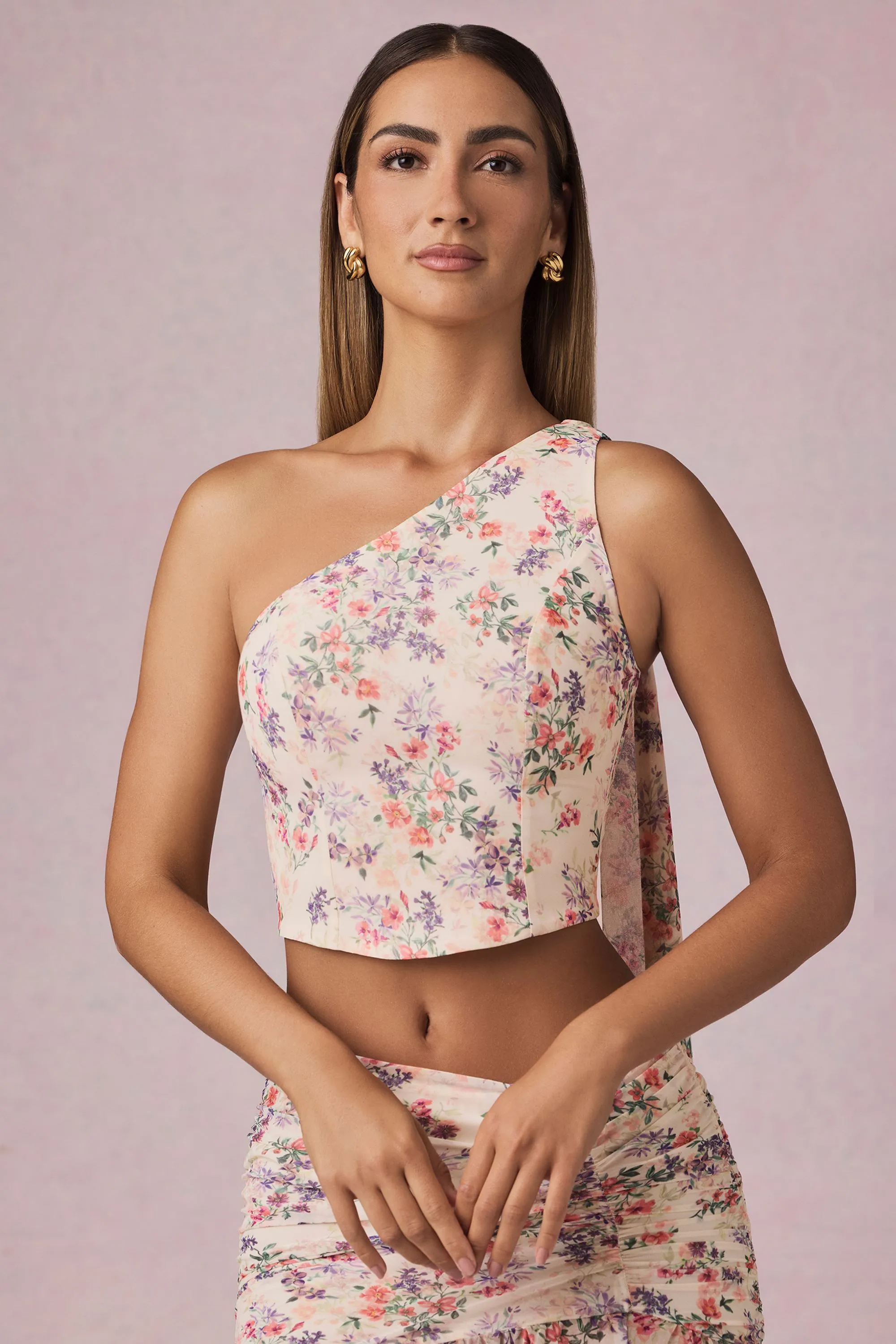 Scarf-Detail One-Shoulder Top in Primrose Floral Print sold by Oh Polly product image thumbnail 4