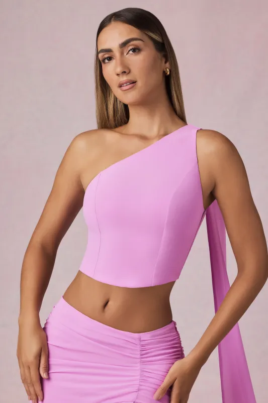 Scarf-Detail One-Shoulder Top in Pink Orchid sold by Oh Polly