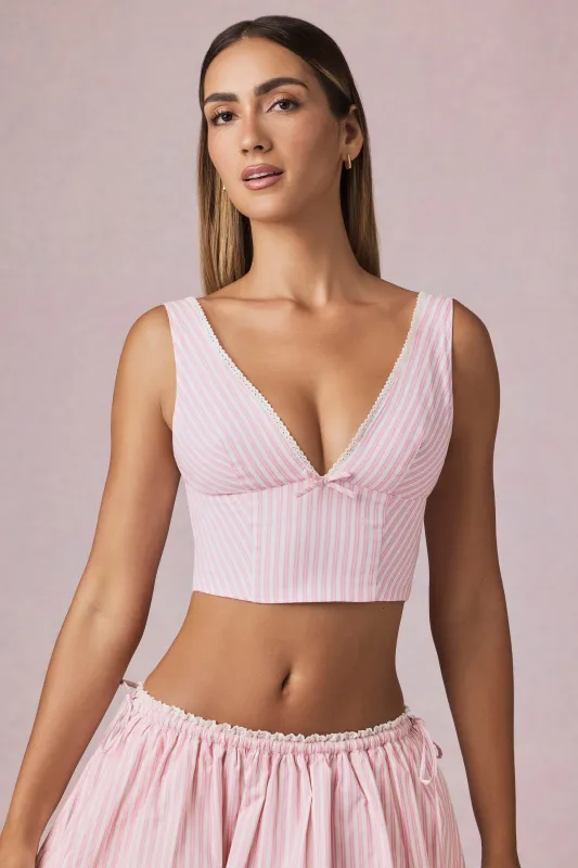 Bow-Detail Crop Top in Soft Mauve Stripe sold by Oh Polly