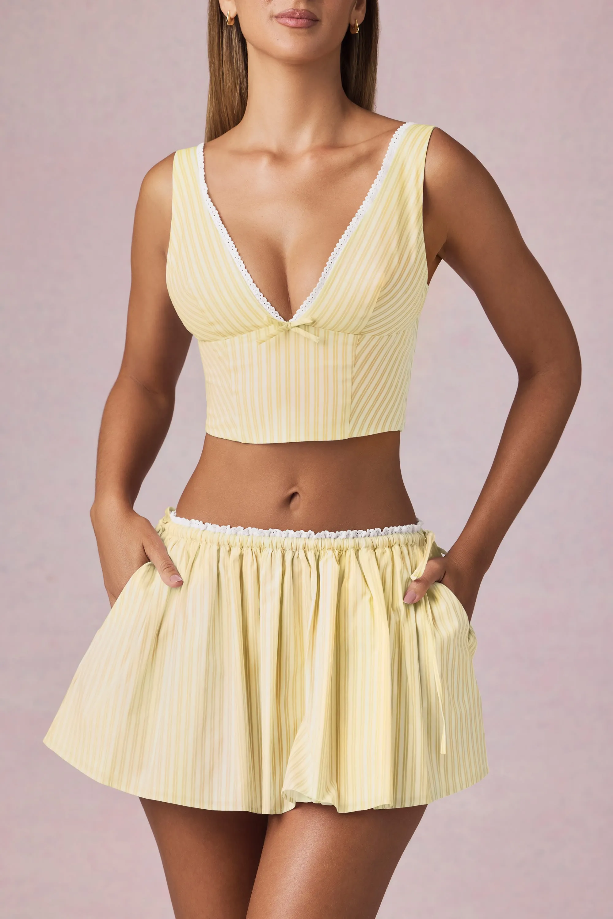 Bow-Detail Crop Top in Lemon Yellow Stripe sold by Oh Polly product image thumbnail 2