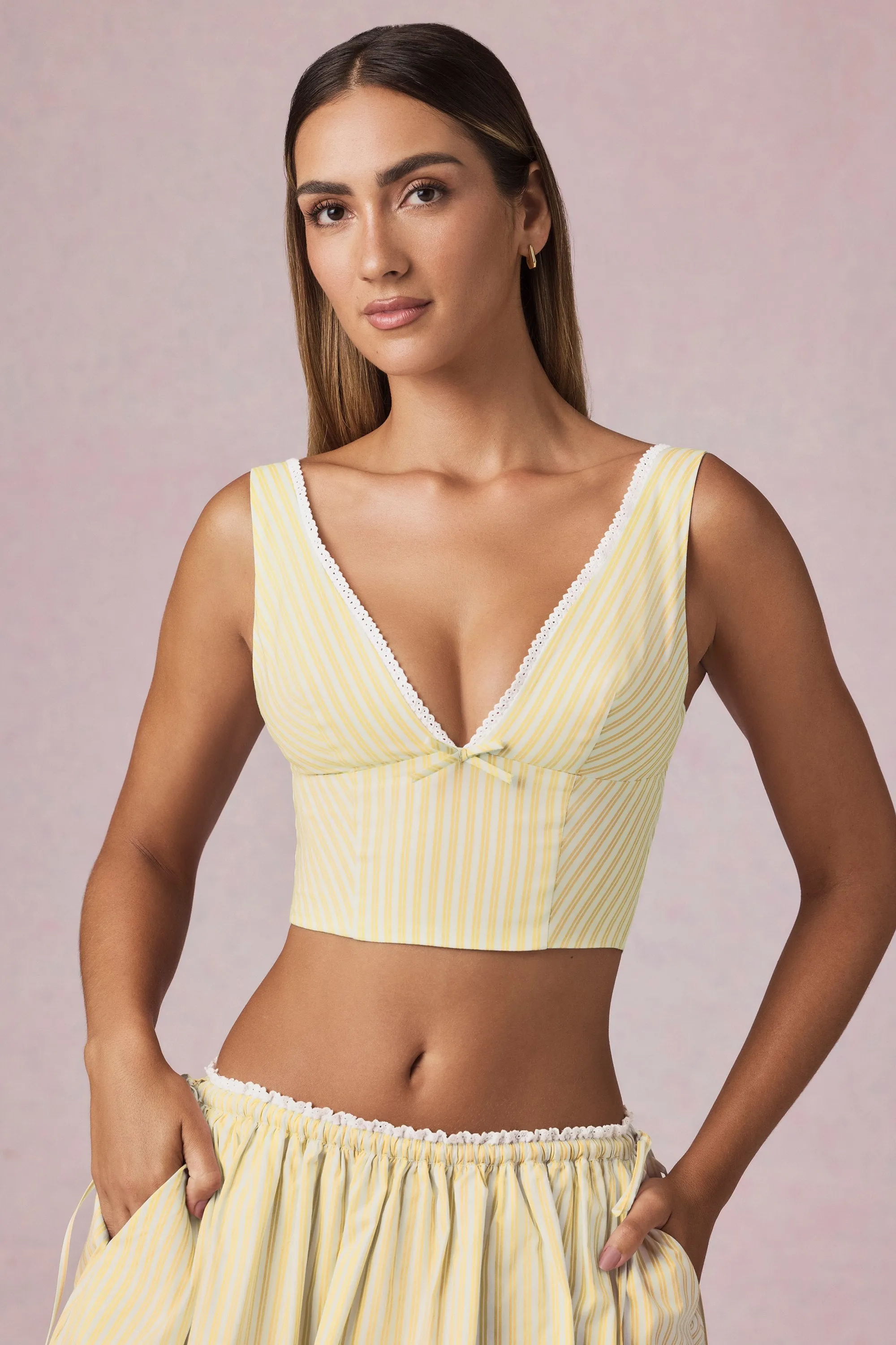 Bow-Detail Crop Top in Lemon Yellow Stripe sold by Oh Polly