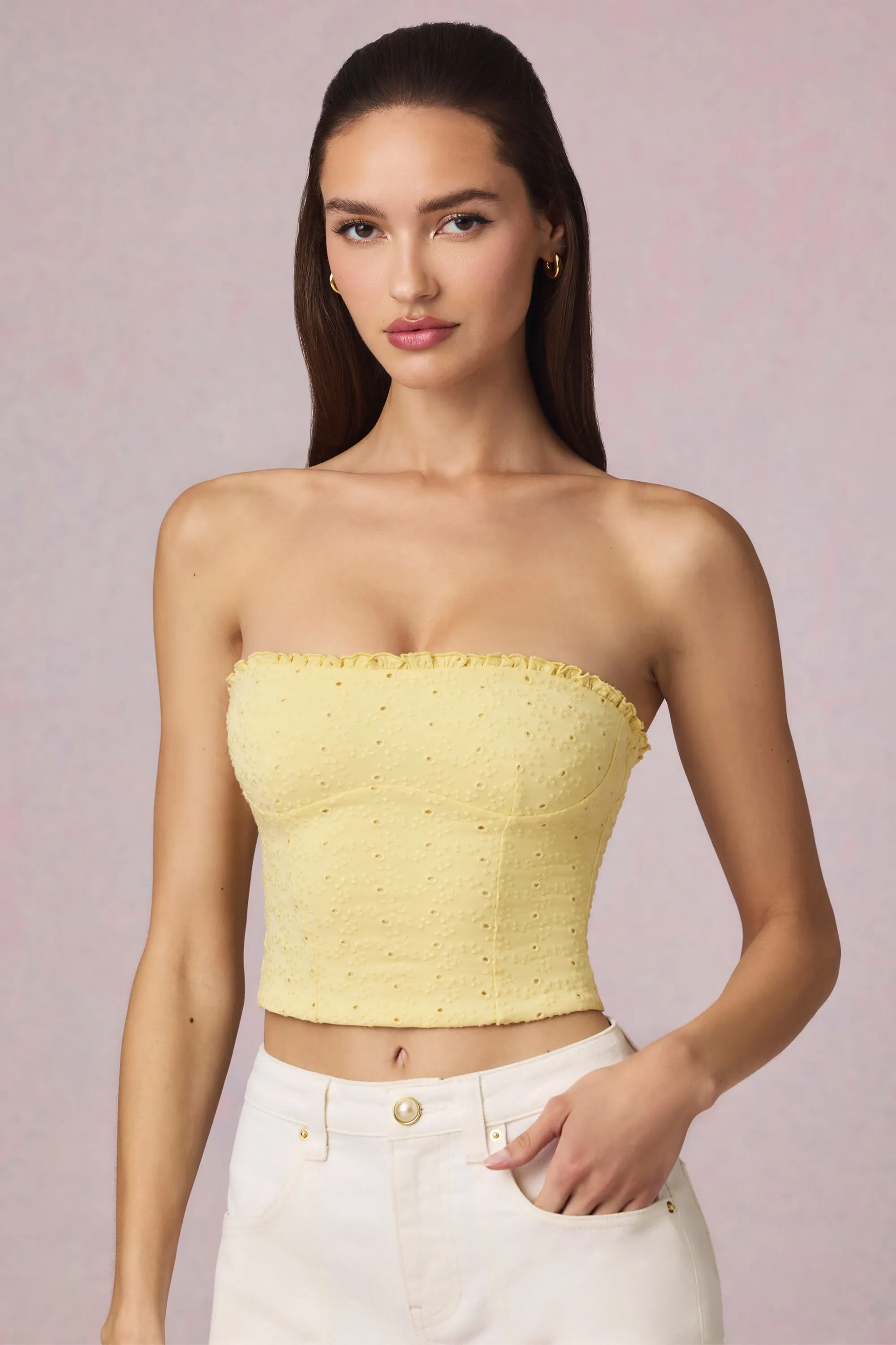 Modal Broderie Anglaise Camisole Top in Lemon Yellow sold by Oh Polly product image thumbnail 5