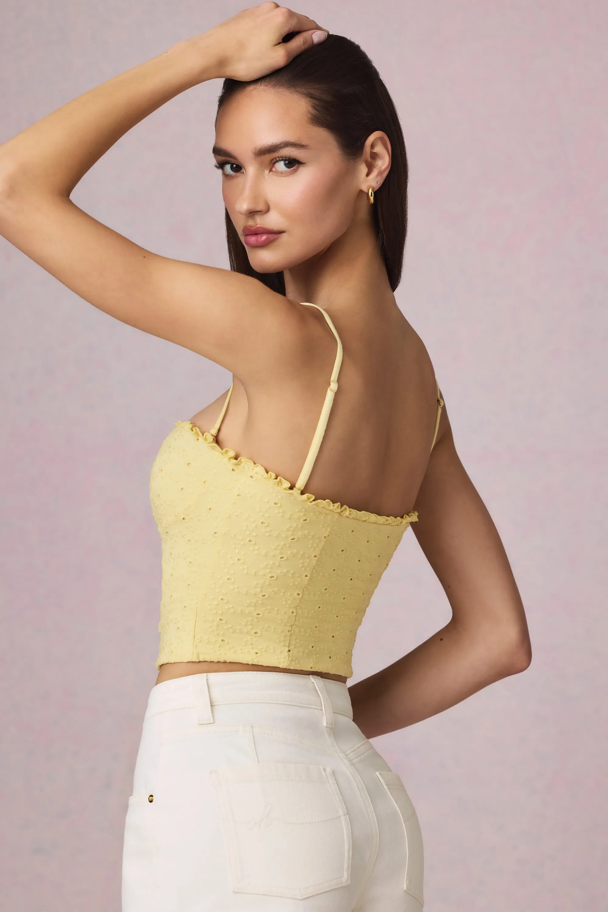 Modal Broderie Anglaise Camisole Top in Lemon Yellow sold by Oh Polly product image thumbnail 2