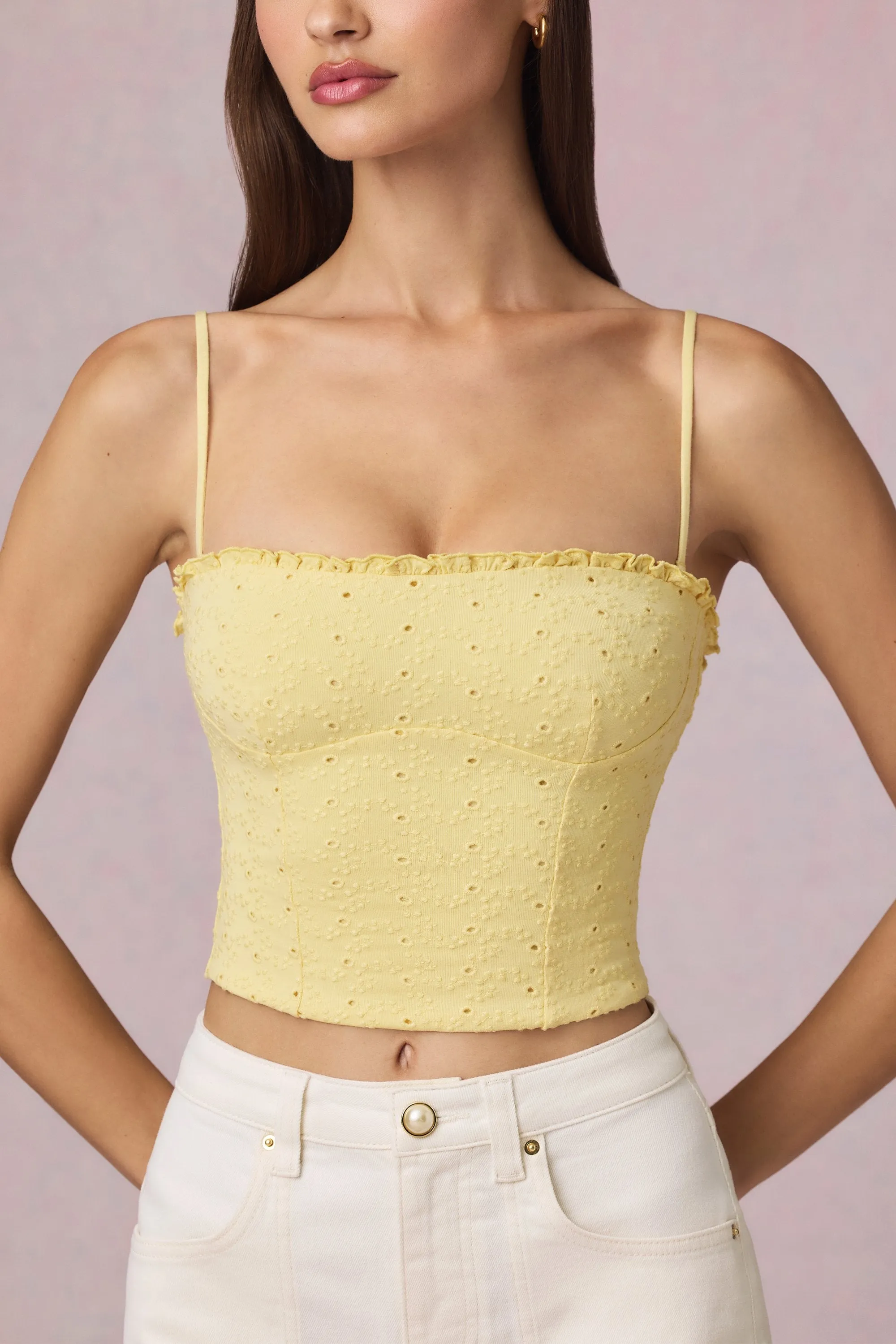 Modal Broderie Anglaise Camisole Top in Lemon Yellow sold by Oh Polly product image thumbnail 4