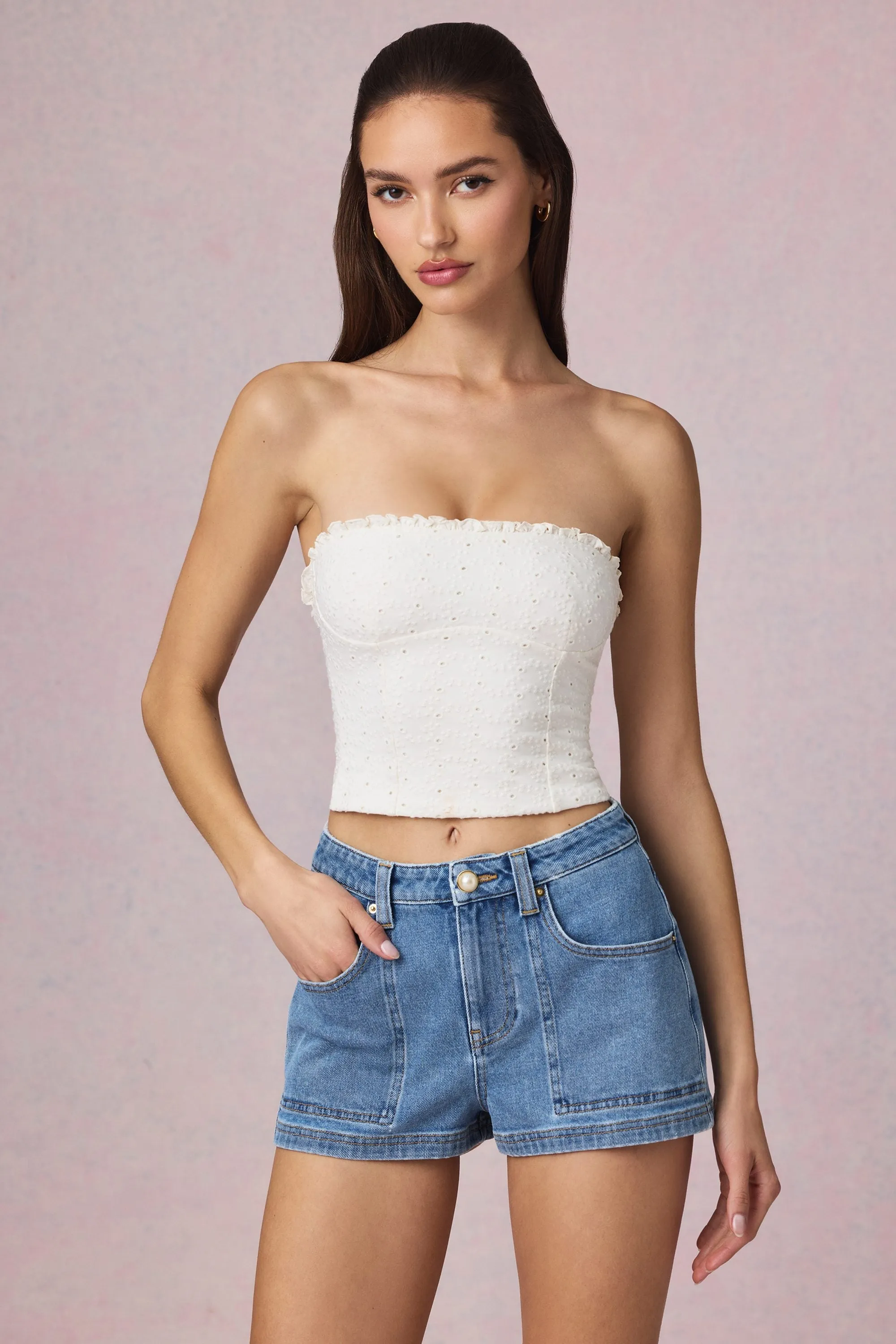 Modal Broderie Anglaise Camisole Top in White sold by Oh Polly product image thumbnail 5