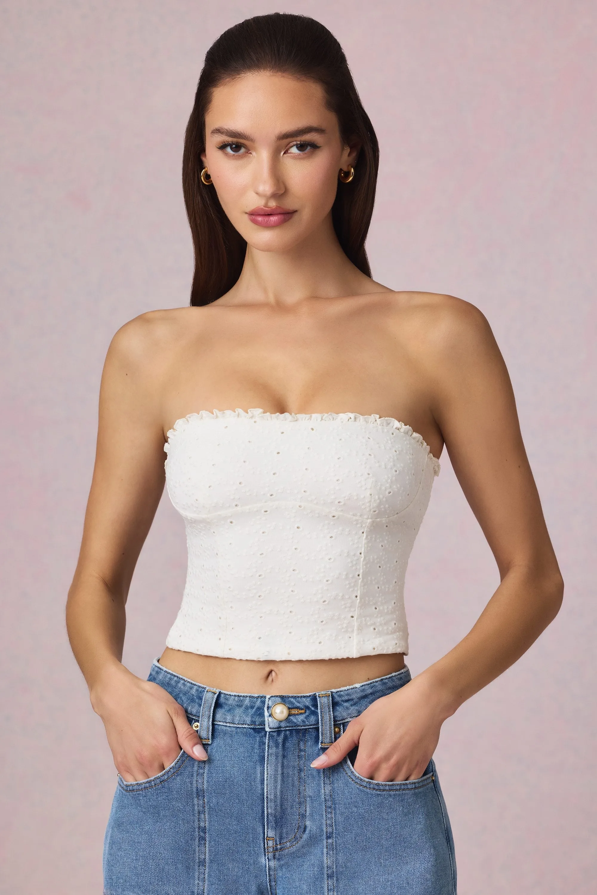 Modal Broderie Anglaise Camisole Top in White sold by Oh Polly product image thumbnail 4