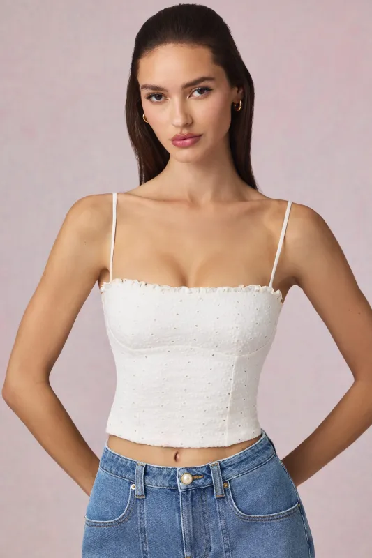 Modal Broderie Anglaise Camisole Top in White sold by Oh Polly