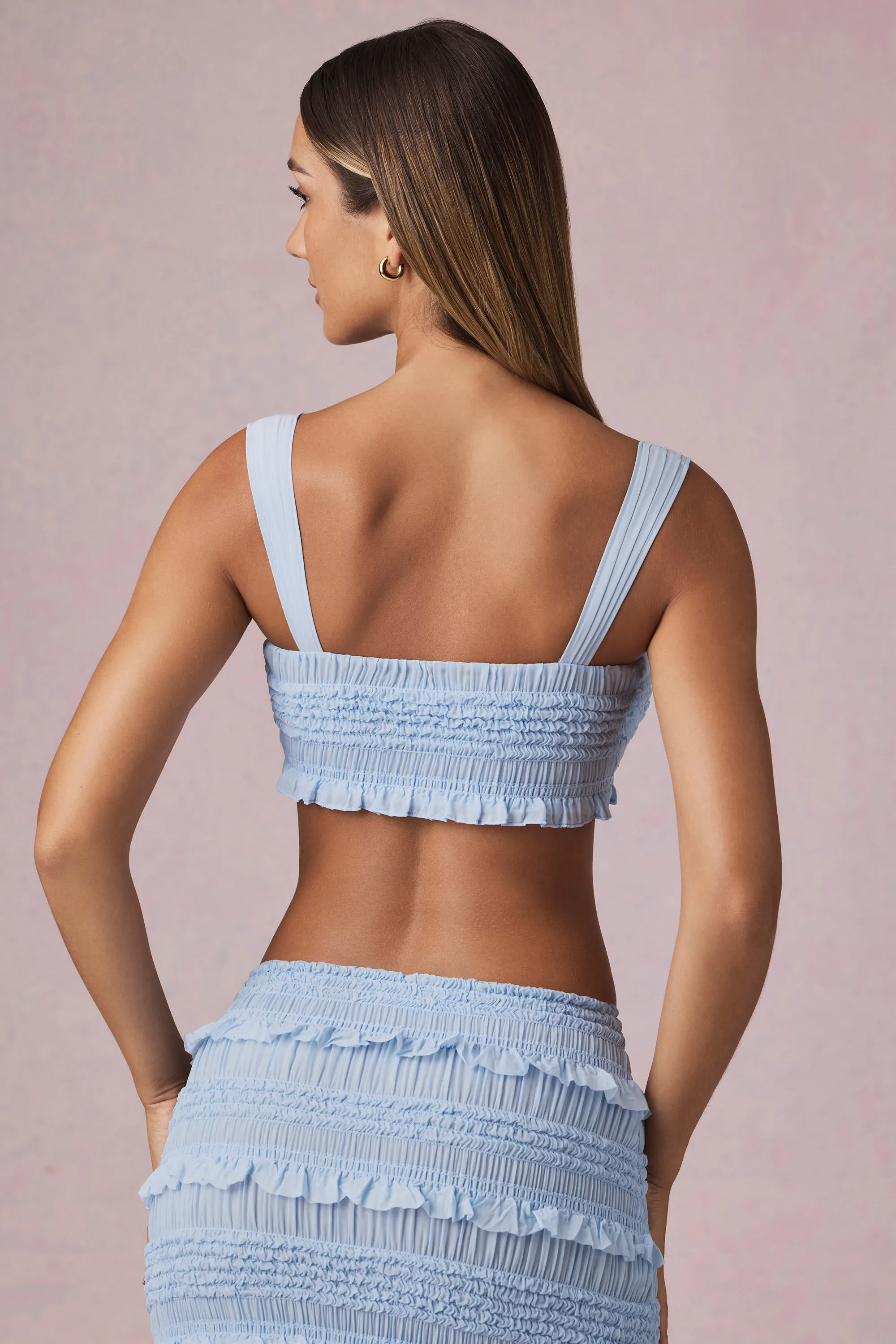 Ruffle Tie-Front Crop Top in Powder Blue sold by Oh Polly product image thumbnail 3