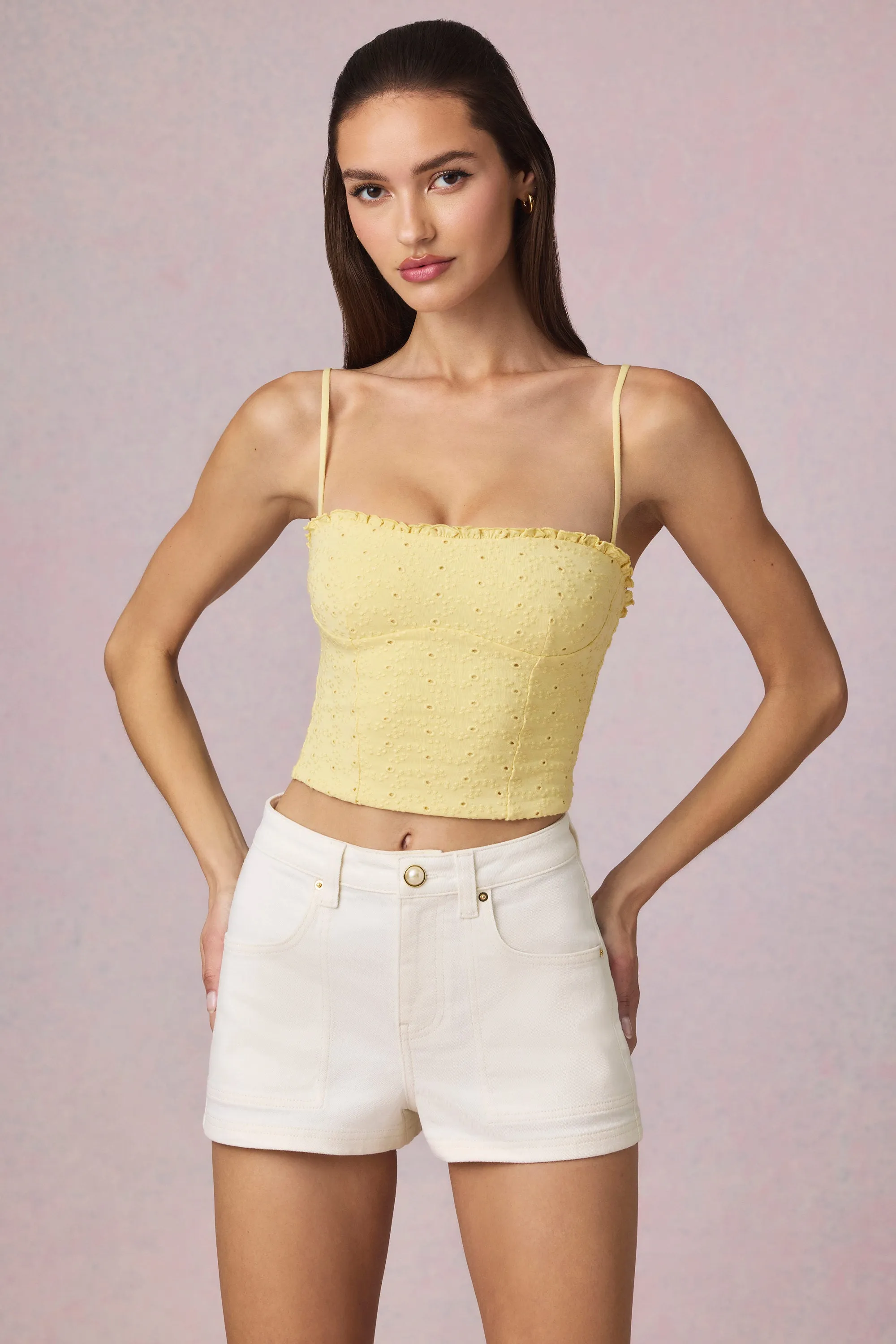 High-Waist A-Line Shorts in Ecru Wash sold by Oh Polly