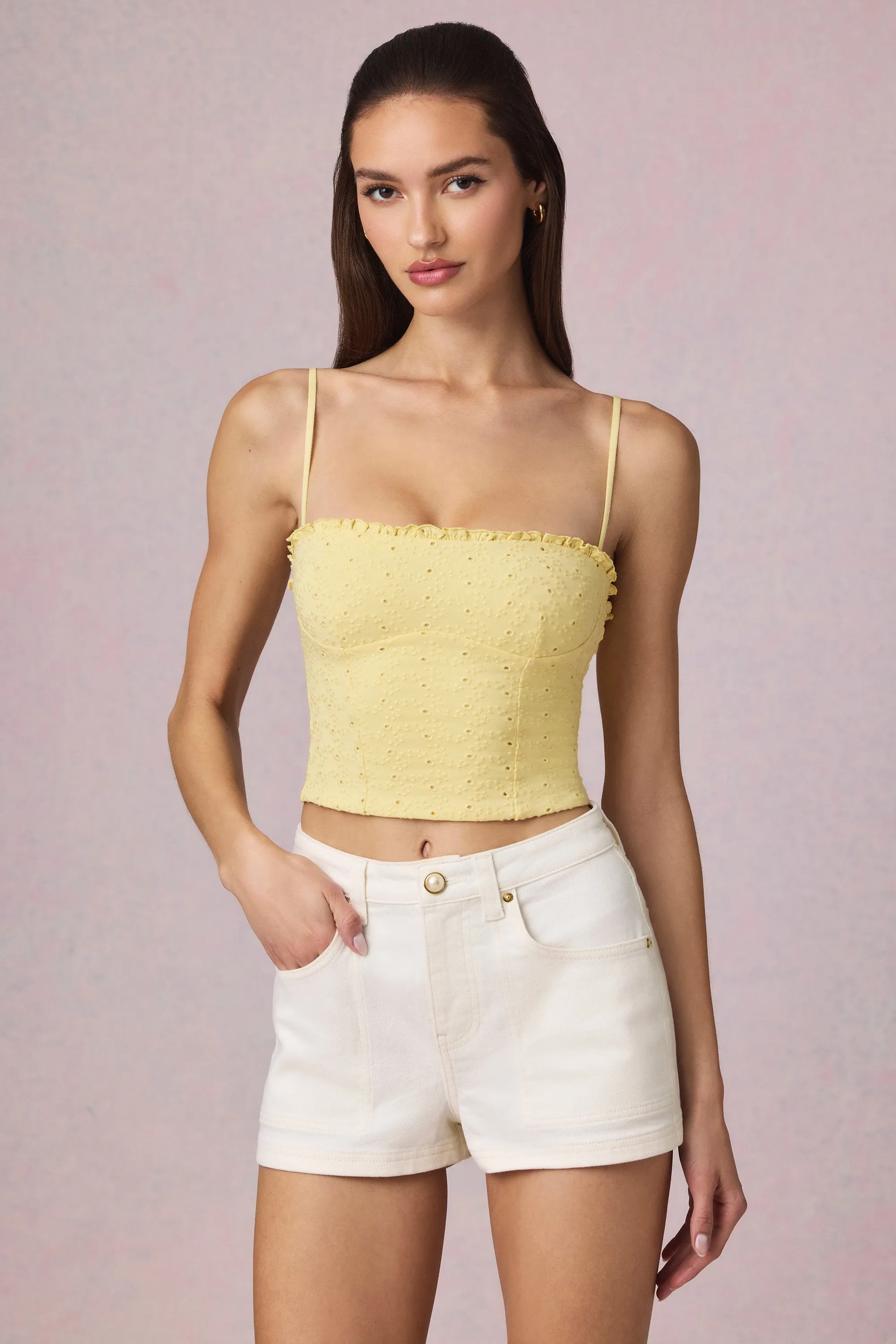 High-Waist A-Line Shorts in Ecru Wash sold by Oh Polly product image thumbnail 5