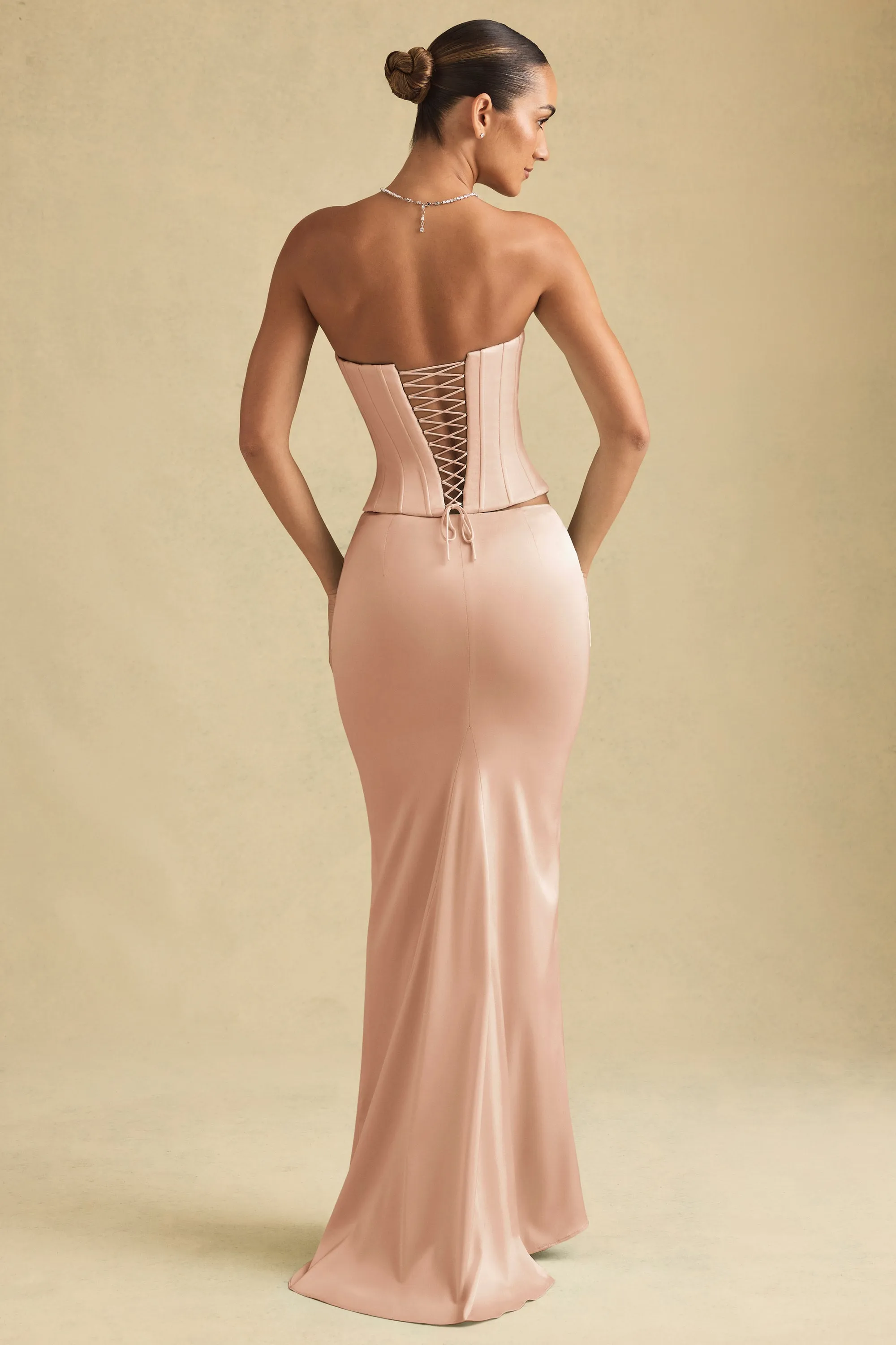 Draped Low-Rise Maxi Skirt in Beige Gold sold by Oh Polly product image thumbnail 3