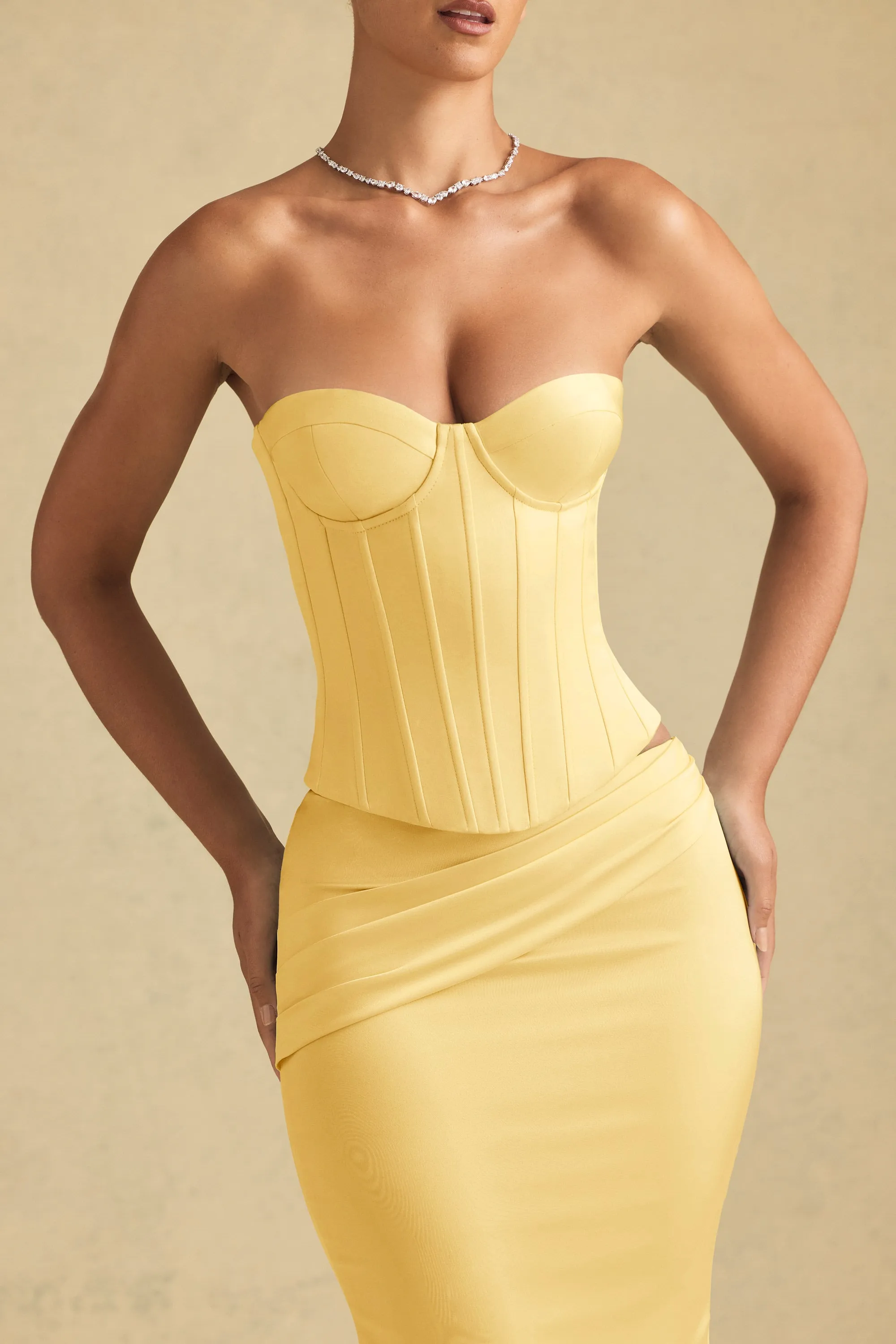 Lace-Up Corset Top in Pastel Yellow sold by Oh Polly product image thumbnail 4