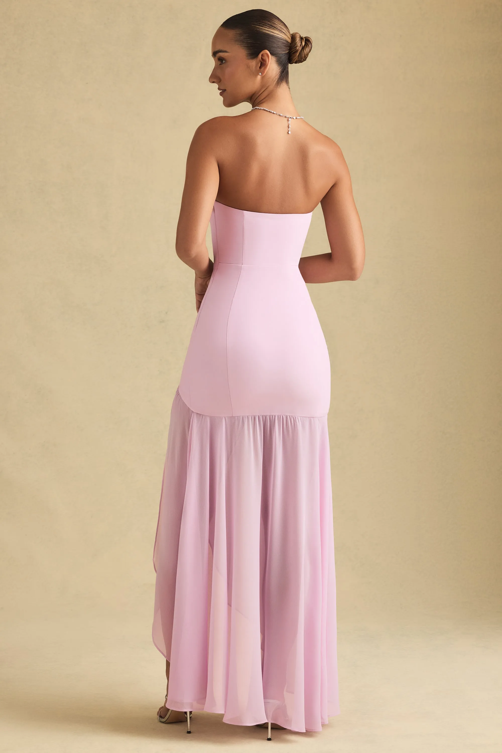 Asymmetric Strapless Fishtail Maxi Dress in Soft Pink sold by Oh Polly product image thumbnail 3