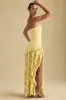Ruffle-Trim Strapless Gown in Pastel Yellow sold by Oh Polly