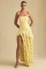Ruffle-Trim Strapless Gown in Pastel Yellow sold by Oh Polly