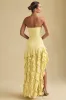 Ruffle-Trim Strapless Gown in Pastel Yellow sold by Oh Polly
