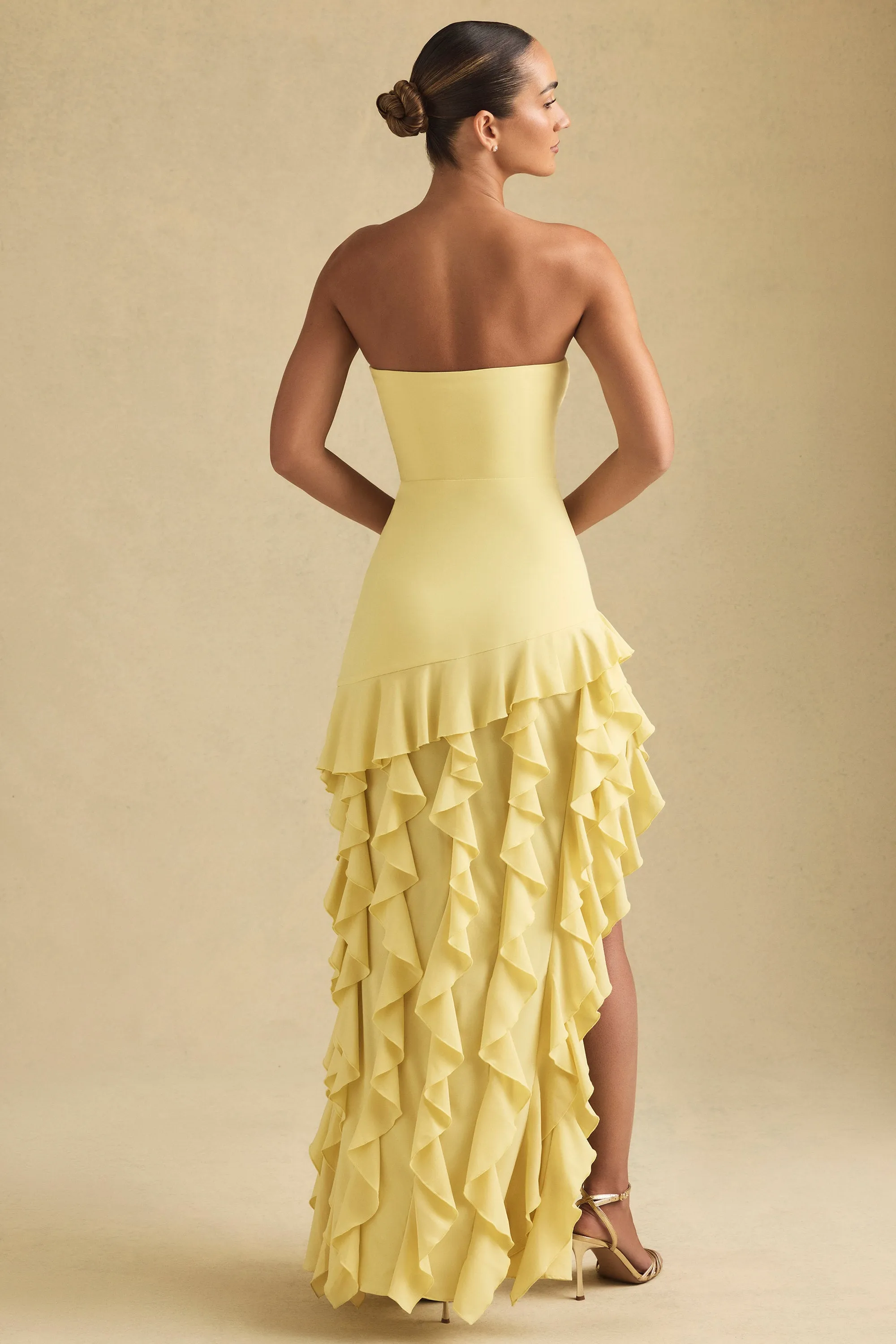 Ruffle-Trim Strapless Gown in Pastel Yellow sold by Oh Polly product image thumbnail 5