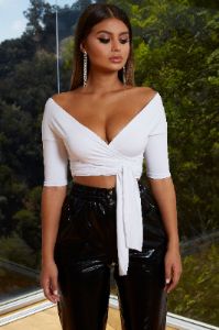 Show Off Bardot Wrap Around Crop Top in White sold by Oh Polly