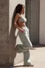Tall Terry Towelling Wide-Leg Joggers in Sage Grey sold by Oh Polly
