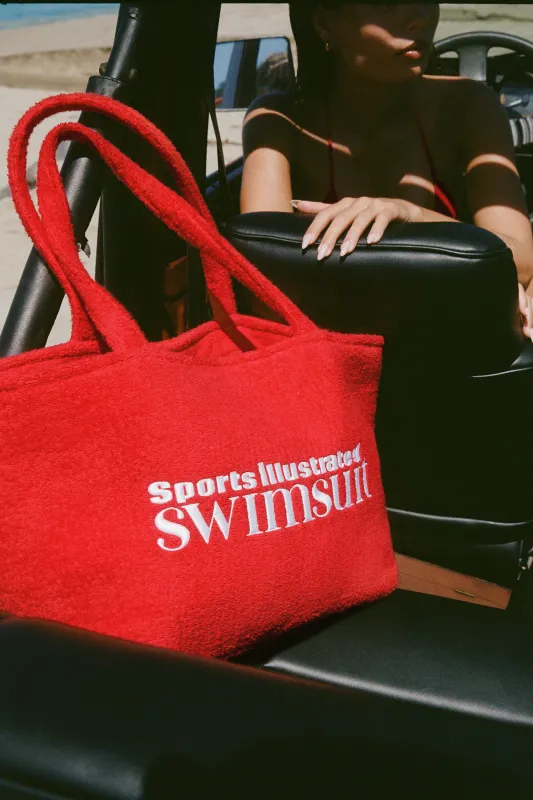 Towelling Tote Bag in Fiery Red made by Oh Polly